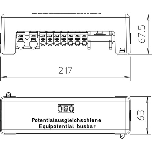 5015650 OBO 1801 VDE Potentialausgleichsschiene 217mm Messing Produktbild Additional View 1 L