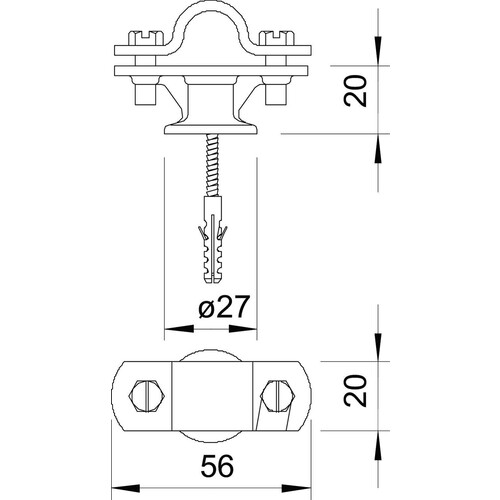 5412803 OBO 113 B-Z-HD Stangenhalter mit Holzschraube + Dübel 16mm Zinkdruckg Produktbild Additional View 1 L