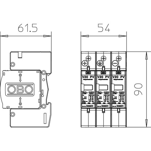 5094605 OBO V20-C 3PH-600 SurgeController V20 dreipolig für PV-Anl Produktbild Additional View 1 L