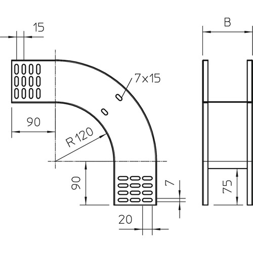 7007282 OBO RBV 840 F FS Vertikalbogen 90° fallend 85x400 Stahl bandverzinkt Produktbild Additional View 1 L