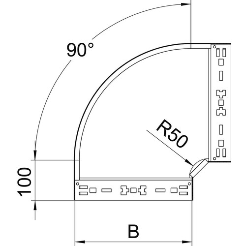 6041844 OBO RBM 90 130 FS Bogen 90° mit Schnellverbindung 110x300 Stahl bandverz Produktbild Additional View 1 L