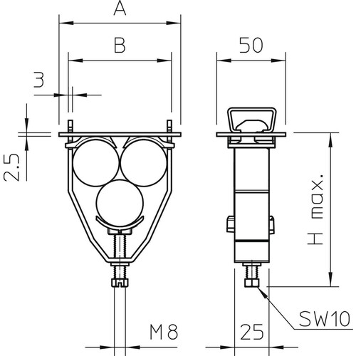 1174606 OBO 2056 E 31 FT BÃŒgelschelle fÃŒr 3 Einleiterkabel 28-31mm Stahl tauch Produktbild Additional View 1 L