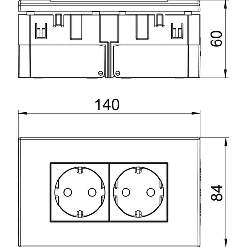 6119407 OBO SDE-RW D0RW2 Steckdosen- einheit Modul 45, 2fach 84x140x59mm Produktbild Additional View 1 L