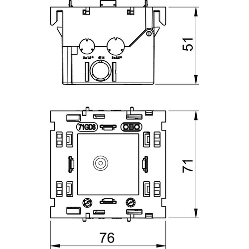 6288569 OBO 71GD8-2 Geräteeinbaudose 1-fach für Modul 45 71x76x51 Polyamid ei Produktbild Additional View 1 L