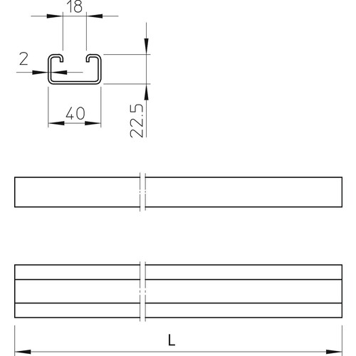 1123667 OBO A8U2 ALU Ankerschiene ungelocht 2000x40x22 Aluminium Produktbild Additional View 1 L