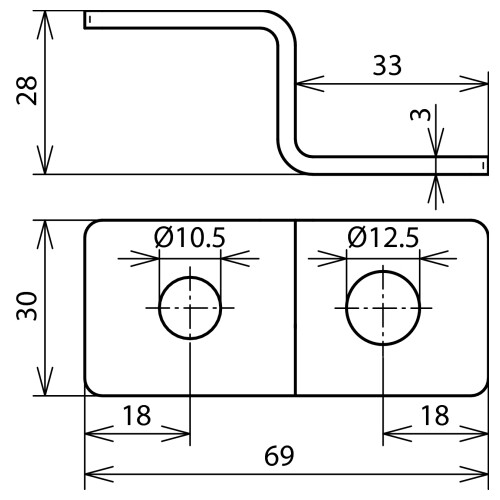 390499 DEHN Endstück Z-Form m.je 1 Bohrung D 10,5mm u. D 12,5mm NIRO Produktbild Additional View 2 L