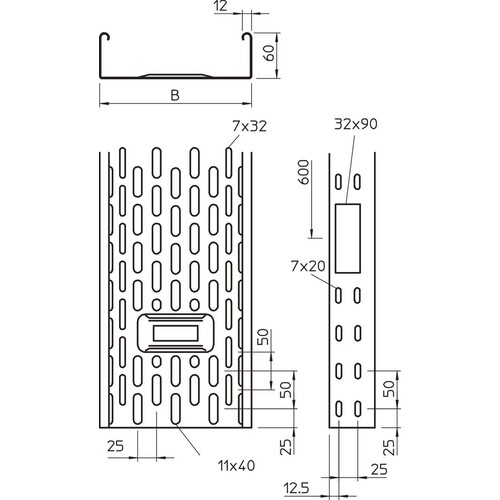 6087132 OBO IKS 620 FS Kabelrinne IKS mit Boden- +Seitendurchführung 60x200x30 Produktbild Additional View 1 L