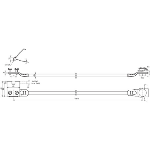 365509 DEHN Anschlussset Seilanlagen 16mm² L 1000mm Cu mit Lasche D 6mm NIRO Produktbild Additional View 1 L