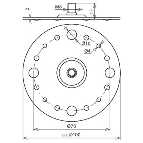 297015 DEHN Befestigungsplatte D 100mm St/tZn+Gewindebolzen M8+8 Bef.-Bohrungen Produktbild Additional View 1 L