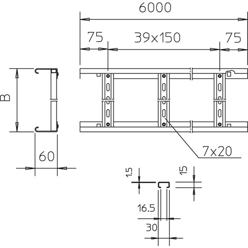 6207940 OBO SL 650 VSF F Kabelleiter Funktionserhalt Sprossenabstand 150mm 60 Produktbild Additional View 1 L