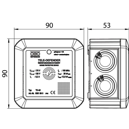 5081690 OBO TD-4/I Überspannungsschutzgerät für TK-Anlagen Produktbild Additional View 1 L