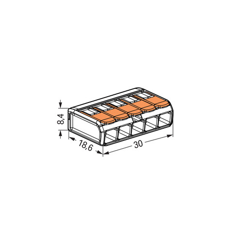 221-415 WAGO 5LeiterCOMPACT-Verbindungs- klemme mit Betätigungshebeln 0,2 - 4mm² Produktbild Additional View 1 L