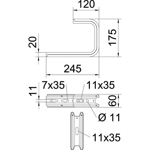 6363814 OBO TPD 245 FS Wand- und Deckenbügel TP-Profil B245mm Stahl bandv Produktbild Additional View 1 L