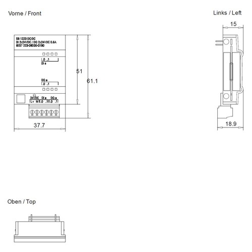 6ES7223-0BD30-0XB0 Siemens Simatic S7- 1200, DIGITALE E/A SB 1223, 2 DI / 2 DO Produktbild Additional View 2 L