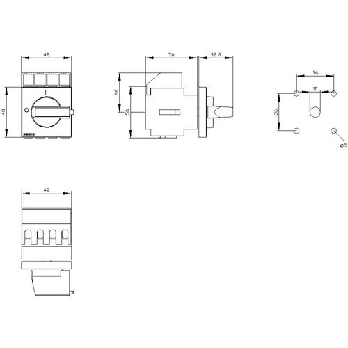 3LD2022-0TK11 Siemens Haupt-/Not-Aus- Schalter 3-pol. IU=16A, 7,5kW Vierlochb. Produktbild Additional View 2 L