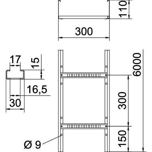 6216445 OBO LG 113 VS 6 FS Kabelleiter gelocht, mit VS-Sprosse 110x300x6000 Sta Produktbild Additional View 1 L