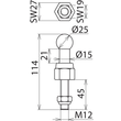 755245 DEHN Kugelfestpunkt D 25mm gerade m. Gewindebolzen u. Mutter M12x45 Produktbild Additional View 1 S