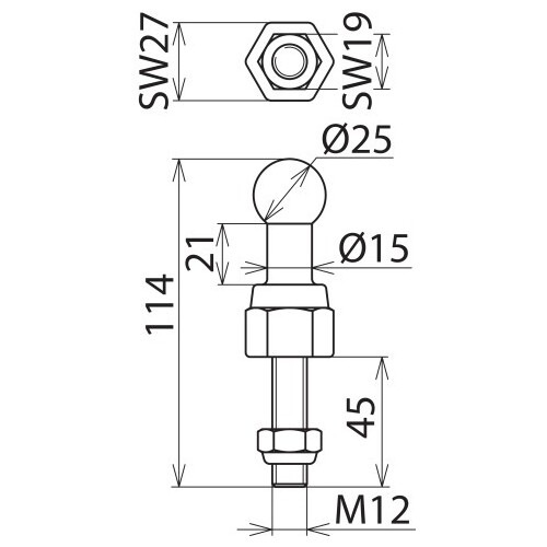 755245 DEHN Kugelfestpunkt D 25mm gerade m. Gewindebolzen u. Mutter M12x45 Produktbild Additional View 1 L