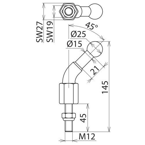 756245 DEHN Kugelfestpunkt D 25mm 45° abgewinkelt m. Gewindebolzen u. Mutter M Produktbild Additional View 2 L