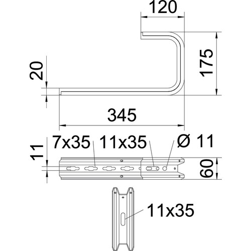 6363869 OBO TPD 345 FT Wand- und Deckenbügel TP-Profil B345mm Stahl Produktbild Additional View 1 L