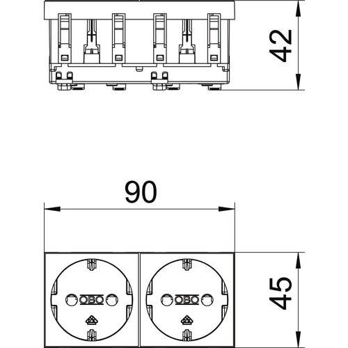 6120022 Obo STD D0 RW2 Steckdose 0°, 2 fach Schutzkontakt 250V, 10/16A  Polyca Produktbild Additional View 1 L