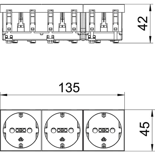 6120042 Obo STD D0 RW3 Steckdose 0°, 3 fach Schutzkontakt 250V, 10/16A  Polyca Produktbild Additional View 1 L