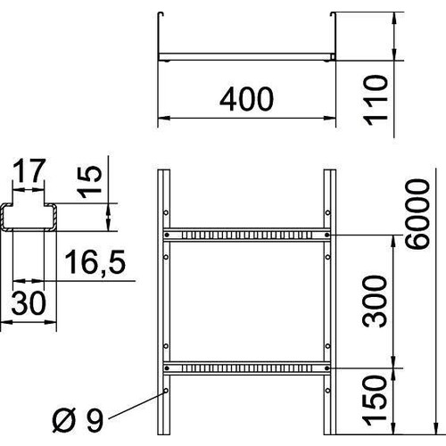 6216448 Obo LG 114 VS 6 FS Kabelleiter gelocht, mit VS Sprosse 110x400x6000  S Produktbild Additional View 1 L