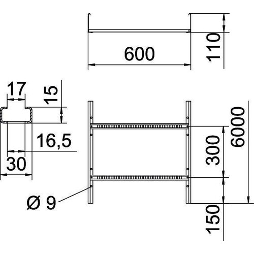 6216454 Obo LG 116 VS 6 FS Kabelleiter gelocht, mit VS Sprosse 110x600x6000  S Produktbild Additional View 1 L