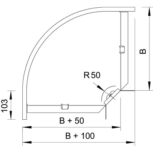 7001916 Obo RB 90 120 FS Bogen 90° horizontal,mit Winkelverbinder 110x200 Produktbild Additional View 1 L