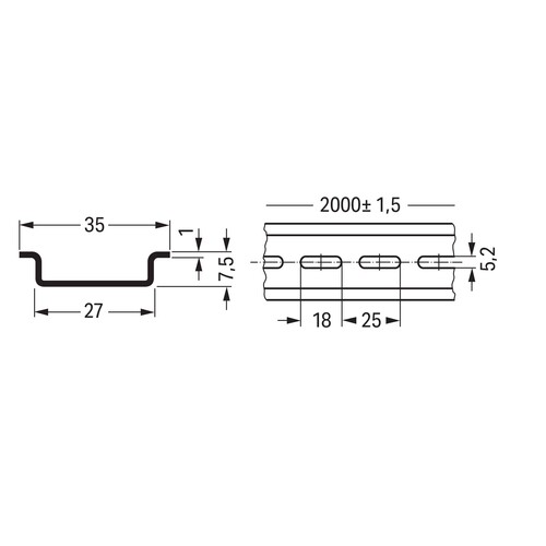 210-115 WAGO TRAGSCHIENE 35x7,5x1x2000MM, GELOCHT Produktbild Additional View 1 L