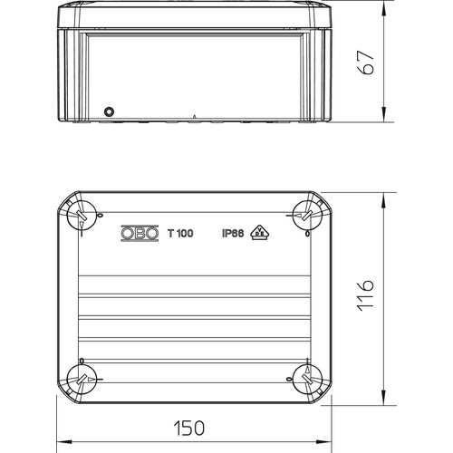 2007255 OBO T 100 OE Kabelabzweigkasten ohne Einführungsöffnungen 150x116x67 Produktbild Additional View 1 L