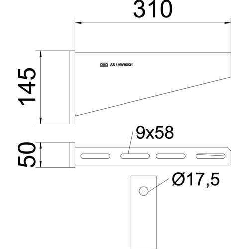 6417779 Obo AW 80 31 FT Wandausleger mit angeschweißter Kopfplatte B310mm  Stahl Produktbild Additional View 1 L