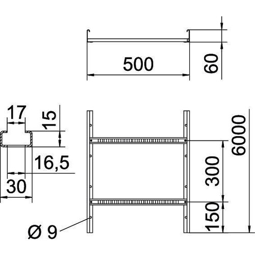 6208659 Obo LG 650 VS 6 FT Kabelleiter gelocht, mit VS Sprosse 60x500x6000  St Produktbild Additional View 1 L