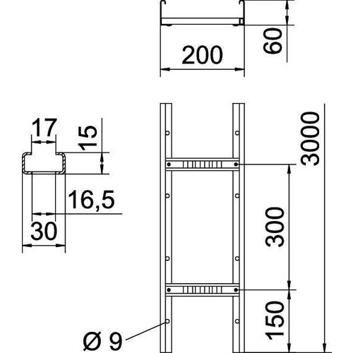 6208562 Obo LG 620 VS 3 FT Kabelleiter gelocht, mit VS Sprosse 60x200x3000  St Produktbild Additional View 1 L