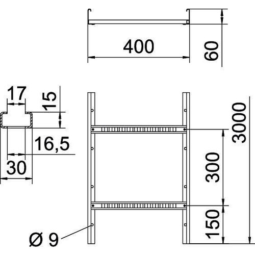 6208570 Obo LG 640 VS 3 FT Kabelleiter gelocht, mit VS Sprosse 60x400x3000  St Produktbild Additional View 1 L