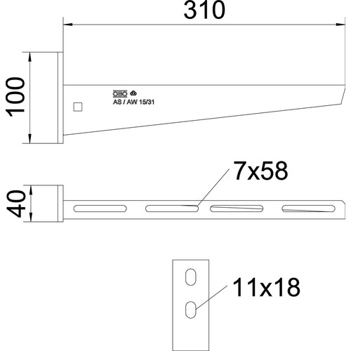 6420918 Obo AW 15 31 FT 2L Wand  und Stielausleger mit 2 Befestigungslöchern Produktbild Additional View 1 L