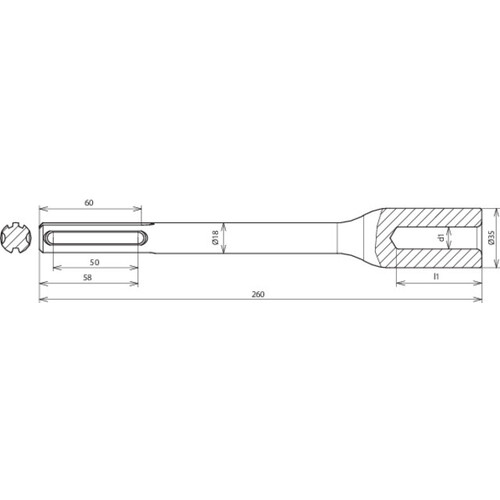 620030 Dehn Hammereinsatz f. TE D 20mm L 260mm HE TE 20 SDS MAX VH STBLANK Produktbild Additional View 1 L