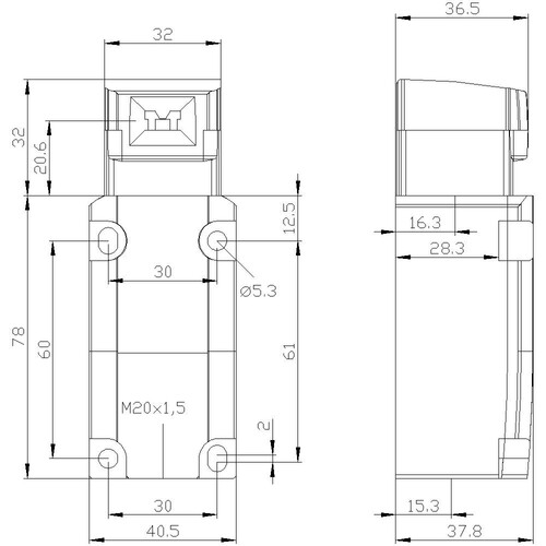 3SE5132-0QV20 Siemens Sicherheits- positionsschalter m. getrenntem Betät. Produktbild Additional View 2 L