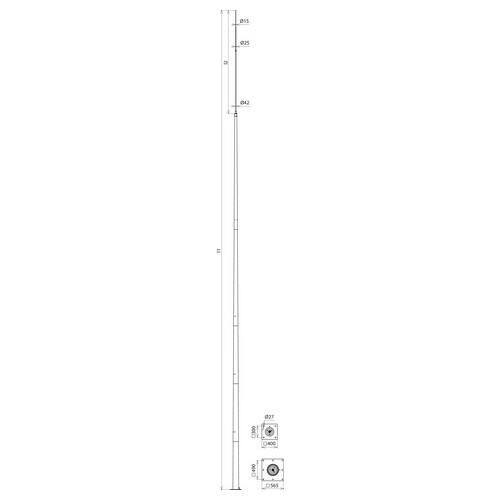 3020072 Dehn Tele-Blitzschutzmast ÜFL 16,38m St/tZn m. Flanschplatte 400x400mm Produktbild Additional View 2 L