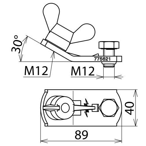 775621 Dehn Erdanschlussstück m. Flügelmutter M12 Produktbild Additional View 1 L