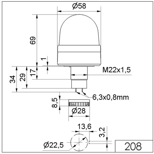 WE208 100 68 Werma Blitzleuchte EM 230V AC RD Produktbild Additional View 1 L