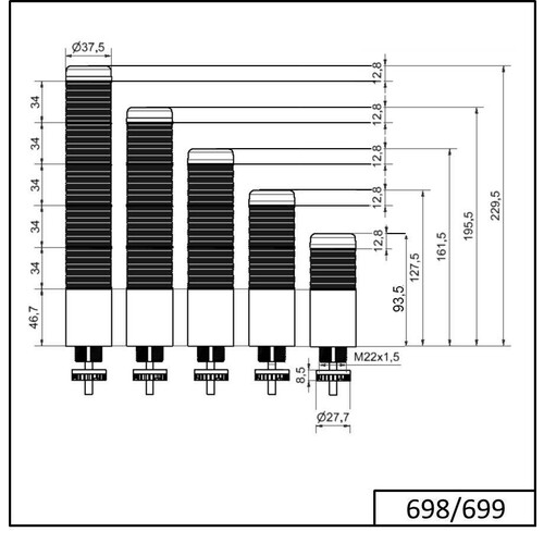 WE698 160 75 Werma K37 Kabel 24V AC/DC BU/CL/GN/YE/RD Produktbild Additional View 1 L