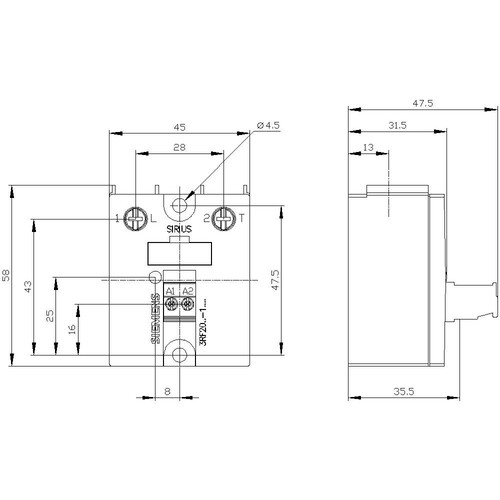 3RF2030-1AA22 Siemens Halbleiterrelais 3RF2, 1-phasig, B=45mm, 30A 24-230V/110 Produktbild Additional View 3 L