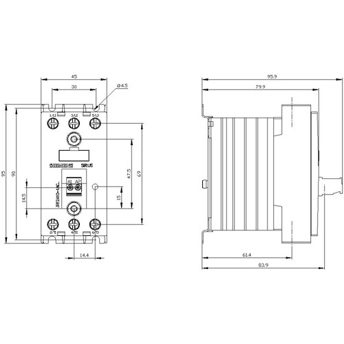 3RF2410-1AC55 Siemens Halbleiterschütz 3RF2, 3-ph. AC51 10A 48-600V/230V AC3-P Produktbild Additional View 3 L