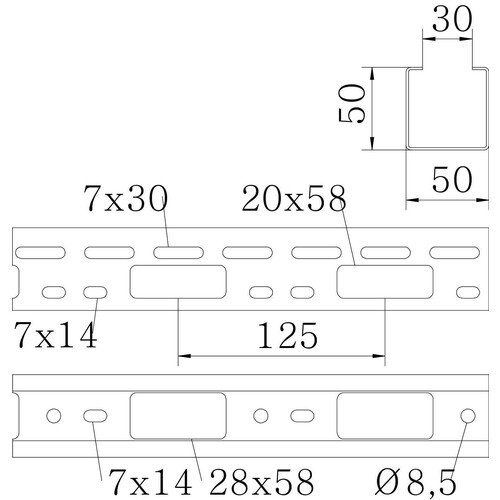 6075000 Obo LTS 50 FS Leuchtenträgerschiene  50x50x6000 Stahl Produktbild Additional View 1 L