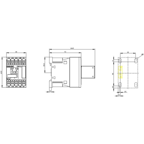 3RT2015-2QB41 Siemens Koppelschütz, AC- 3e, 7 A/3 kW/400V, 3-polig, DC 24V, 1S, Produktbild Additional View 3 L