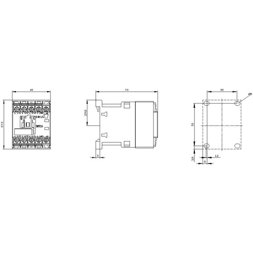 3RT2017-4AN61 Siemens Schütz, AC-3e, 12A/5,5kW/400V,3-polig,AC200V/50Hz,220V Produktbild Additional View 3 L