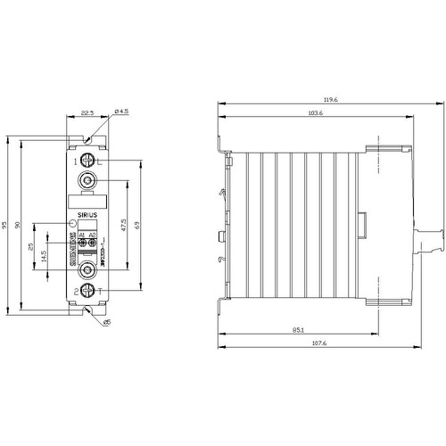 3RF2320-1AA04 Siemens Halbleiterschütz 3RF2, 1 ph. AC51 20A 48 460V/24V DC Produktbild Additional View 2 L