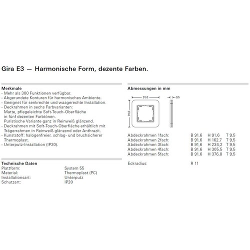 0213422 Gira Abdeckrahmen 3f Gira E3 Grau/Anthrazit Produktbild Additional View 1 L