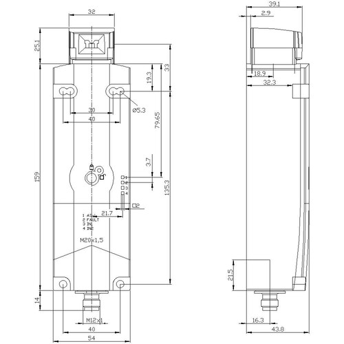 3SF1324-1SD21-1BA1 Siemens Sicherheits- Positionsschalter mit Zuhaltung 1300N,  Produktbild Additional View 3 L